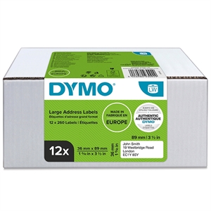 Dymo LabelWriter 36 mm x 89 mm standaard adreslabels mm, 12 stuks.
