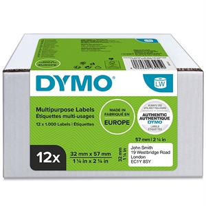Dymo Label Multi 32 x 57 mm verwijderbare witte mm, 12 x 1000 stuks.