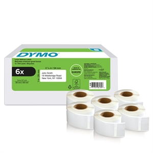 Dymo LabelWriter 25 mm x 54 mm Retouradres Etiketten 6 rollen van 500 stuks.