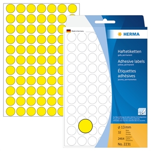 HERMA etiket handmatig ø13 geel mm, 2464 stuks.