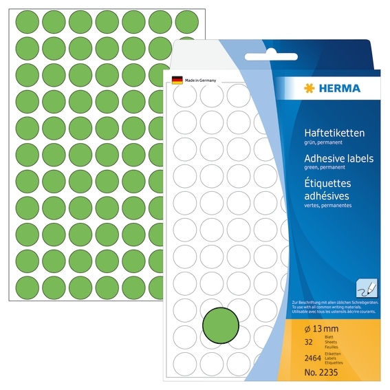 HERMA handmatig etiket ø13 groen mm, 2464 stuks.