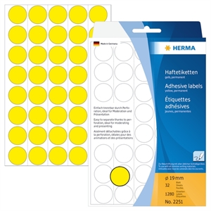 HERMA etiket handmatig ø19 geel mm, 1280 stuks.