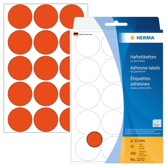 HERMA etiket handmatig ø32 rood mm, 480 stuks.