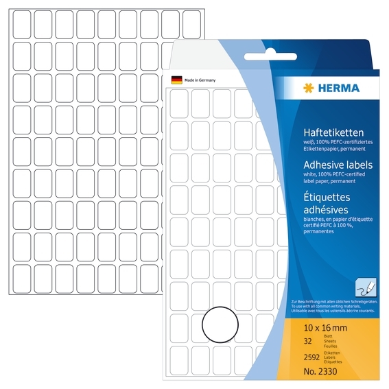 HERMA etiket handmatig 10 x 16 wit mm, 2592 stuks.