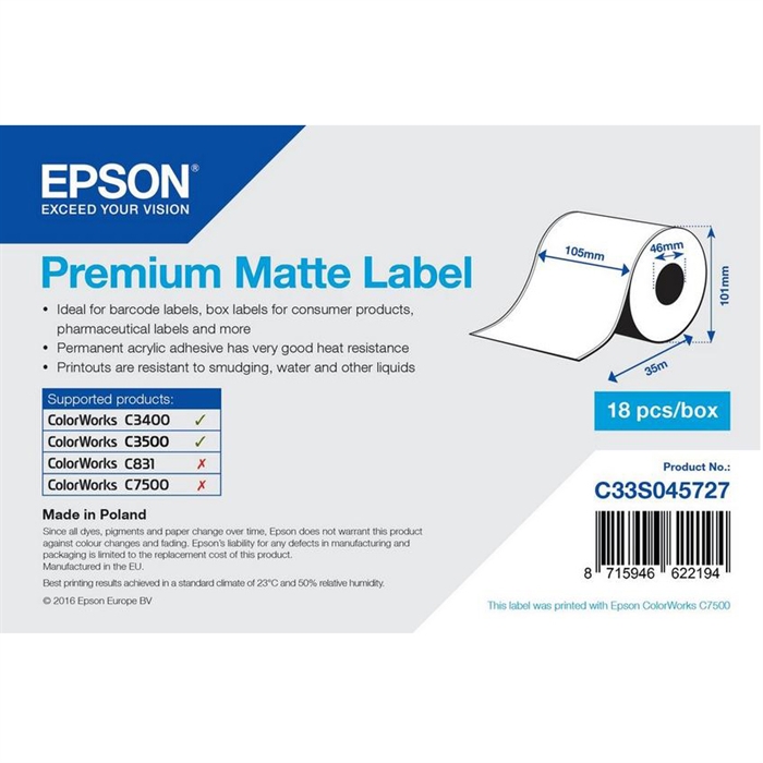 Epson Premium Matte Label - Continuous Roll: 105mm x 35m