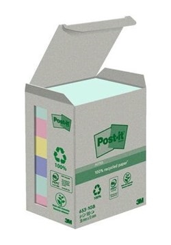 3M Post-it Notities 38 x 51 mm, gerecycled, verschillende kleuren - 6-pack