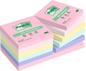 3M Post-it Gerecycled mix kleuren 76 x 76 mm, 100 vellen - 12 pakket