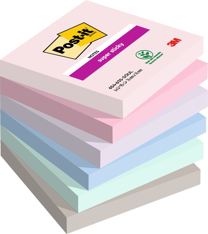 3M Post-it notities super plakkerig Soulful 76 x 76 mm, - 90 vellen - 6 pack