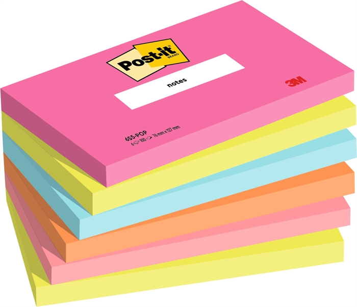 3M Post-it Poptimistic 76 x 127 mm, 100 velletjes - 6 stuks