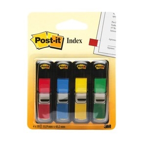 3M Post-it Index Tabs 11,9 x 43,1 mm, assorti kleuren - 4 stuks