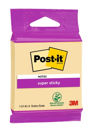 3M Post-it notities super plakkerig Kanariegeel 76 x 76 mm, - 45 vellen