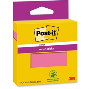 3M Post-it-notities super sticky roze 76 x 76 mm, - 90 vellen.