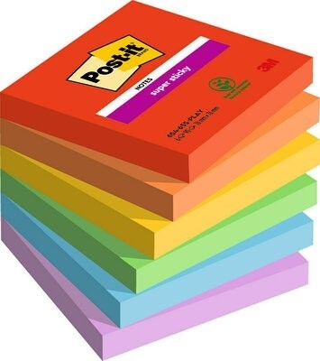 3M Post-it notities super plakkerig 76 x 76 mm, Speels - 6 verpakking