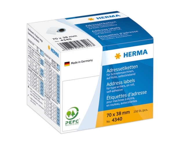 HERMA-etiket op rol, adres 70 x 38 mm, 250 stuks.