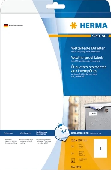 HERMA etiket extra weerbestendig 210 x 297 mm, 10 stuks.