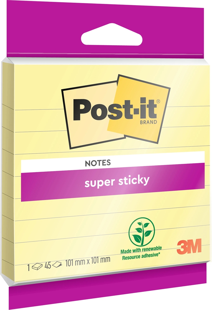 3M Post-it notities superplakkerig Kanariegeel gelinieerd 101 x 101mm - 45 vellen