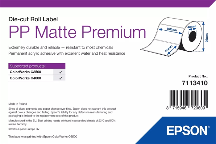 Epson PP Matte Label Premium, Geperforeerde labels, 102 x 51mm ( 535 Labels )