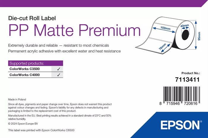 Epson PP Matte Label Premium, Uitgestanste labels, 102 x 76mm ( 365 Labels )