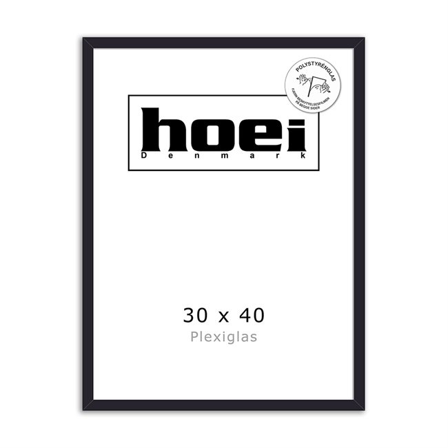 Zwarte houten lijst voor foto\'s en posters 30 x 40 - PLEXI cm