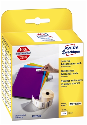 Avery afneembaar etiket op rol 19 x 51 mm, 500 stuks.