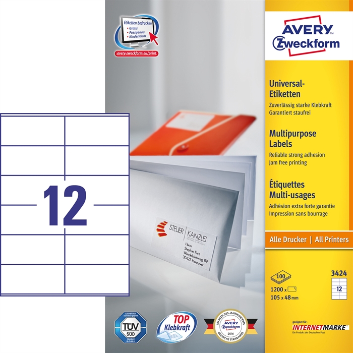 Avery ILC universele etiket 105 x 48 mm, 1200 stuks.