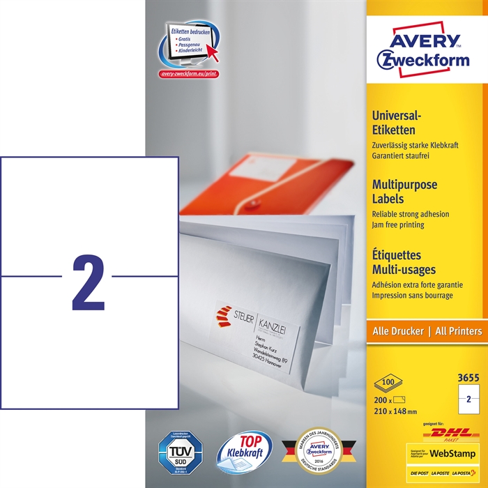 Avery ILC universele etiket 210 x 148 mm, 200 stuks.