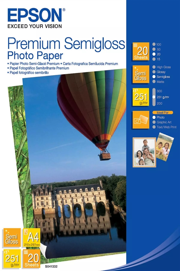 Epson A4 Premium Semigloss Fotopapier 251 g/m², 20 vellen