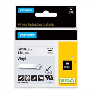 Tape Rhino 24mm x 5,5m kleur vinyl zwart/wit