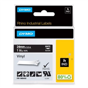 Tape Rhino 24mm x 5,5m kleur vinyl wit op zwart
