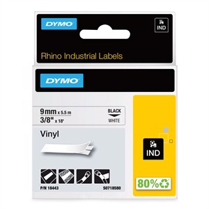 Tape Rhino 9mm x 5,5m vinyl zwart/wit