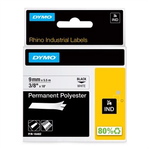 Tape Rhino 9mm x 5,5m permanente polyester bl/wit