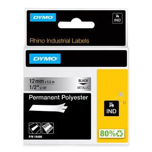 Tape Rhino 12mm x 5,5m permanente polyester zwart/metaal
