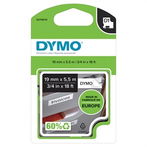 Tape D1 19mm x 5,5m permanente polyester bl/whi