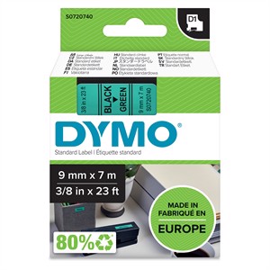 Tape D1 9 mm x 7 m zwart/groen