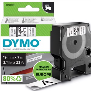 Tape D1 19mm x 7m zwart/wit