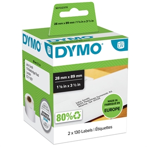 Dymo Label Adressering 28 x 89 permanent wit, 130 labels op beide 2 rollen stk.