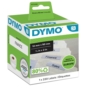 Dymo-etiket voor hangmappen 12 x 50 permanent wit mm, 220 stuks.