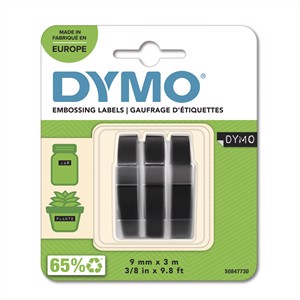 Tape Embosser 9mm x 3m zwart, 3-pack