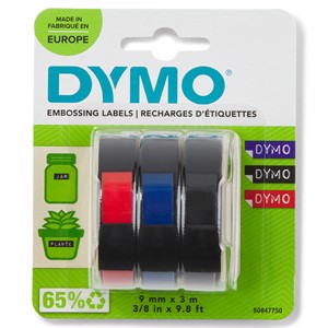 Tape Inprinter 9mm x 3m (rood/blauw/zwart), 3-pack