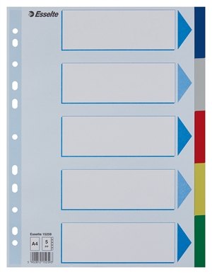 Esselte Tabbladen PP A4 5-delig gekleurde tabbladen