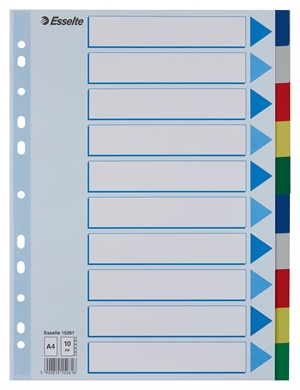 Esselte Tabbladen PP A4 10-delige gekleurde tabbladen