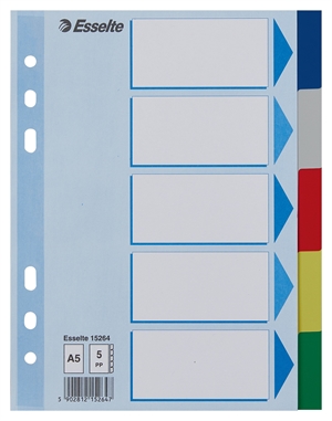 Esselte tabbladen PP A5 5-delig gekleurde tabbladen