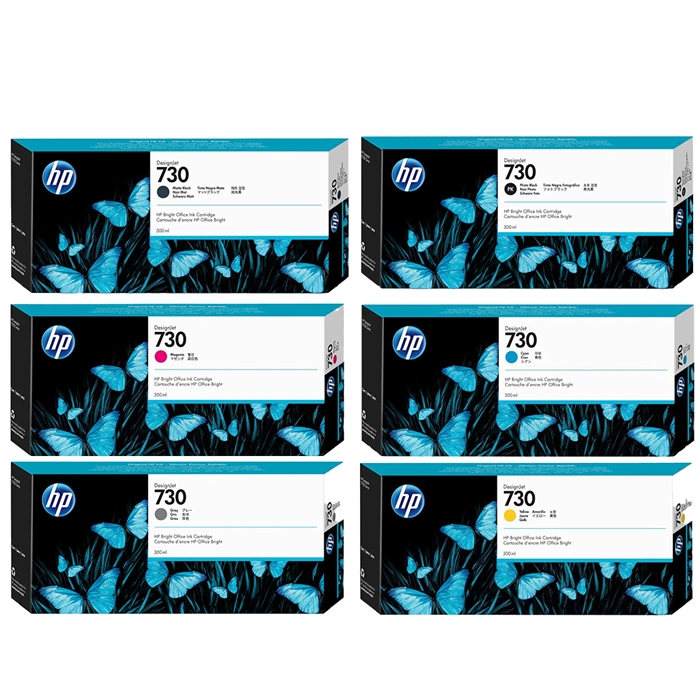 Volledige set inkt HP 730 inktcartridges voor de HP Designjet