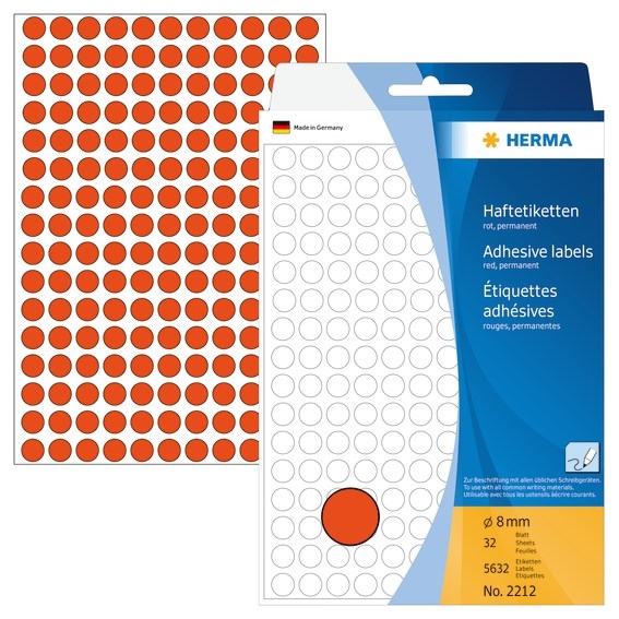 HERMA etiket handmatig ø8 rood mm, 5632 stuks.