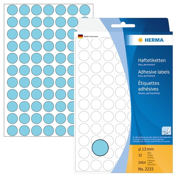 HERMA etiket handmatig ø13 blauw mm, 2464 stuks.