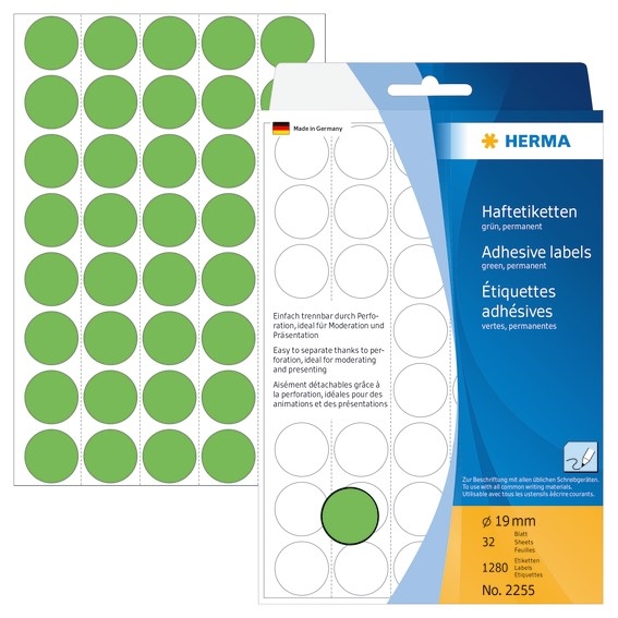 HERMA Etiket Handmatig ø19 groen mm, 1280 stuks.