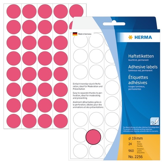 HERMA etiket handmatig ø19 neonrood mm, 960 stuks.