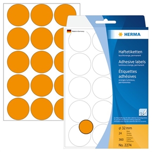 HERMA handmatig label ø32 neon oranje mm, 360 stuks.