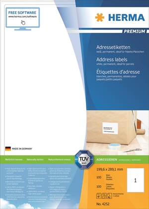 HERMA etiket Premium A4 100 199,6 x 289,1 mm, 100 stuks.