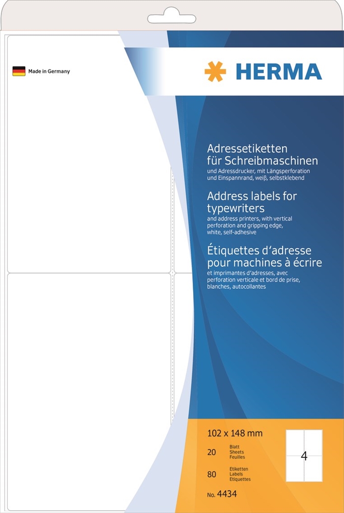 HERMA adreslabel t/toetsenbord 102 x 148 mm, 80 stuks.